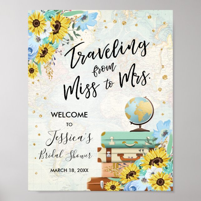 Travel Miss to Mrs Bridal Shower Welcome Sign (Front)