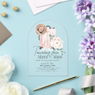 Travel Miss to Mrs Pink Suitcase Bridal Shower Acrylic Invitations