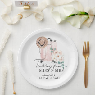 Travel Miss to Mrs Pink Suitcase Bridal Shower Paper Plate