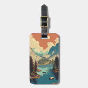 Travel Mountain Sunset Retro Outdoors Luggage Tag