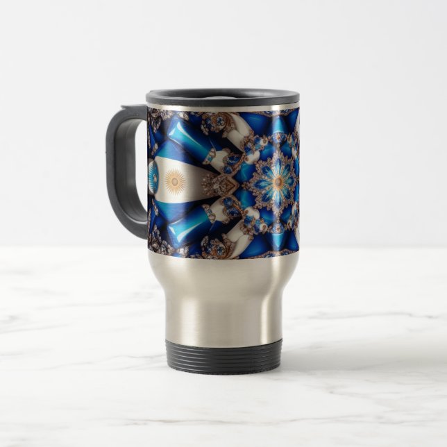 Travel Mug with Argentinian Colours Design (Front Left)