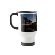 Travel mug with handle sunset photo with pines