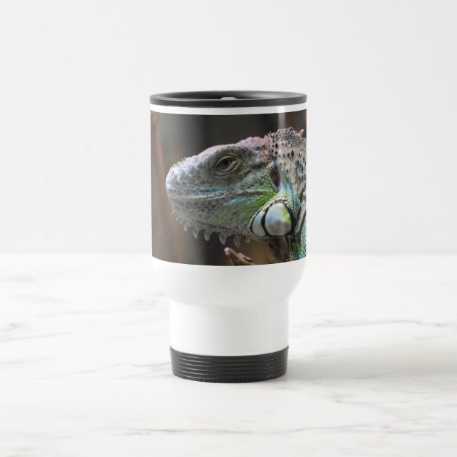 Travel Mug with head of colourful Iguana lizard (Center)