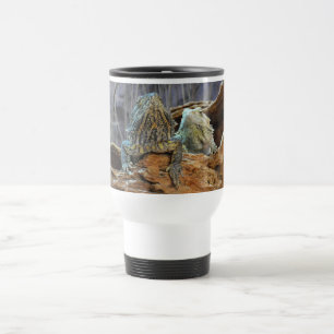 Travel Mug with two curious lizards