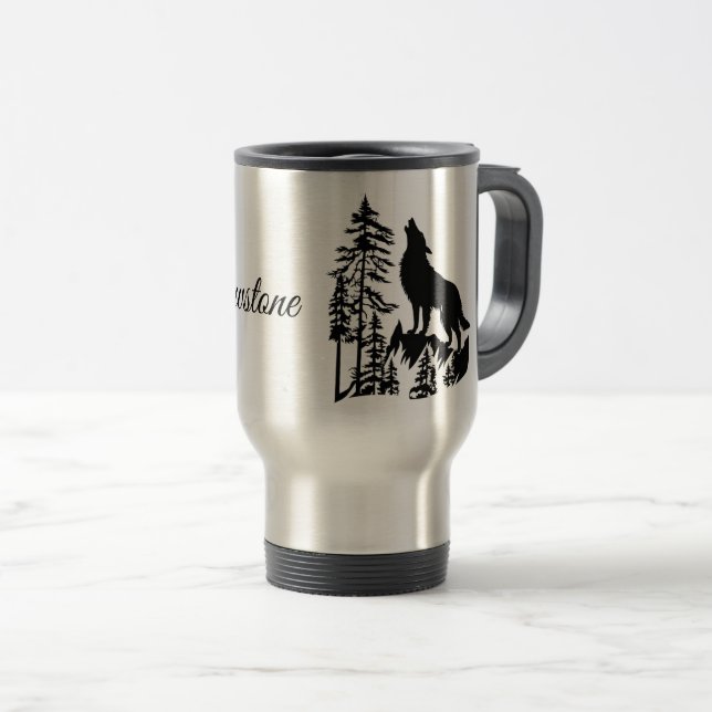 Travel Mug-Yellowstone Wolf Travel Mug (Front Right)