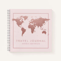 Travel Notebook Journal Rose Gold Pink World Map