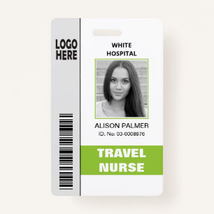 Travel nurse logo photo ID template lime green ID Badge