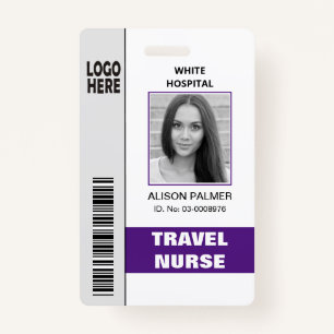 Travel nurse logo photo ID template purple ID Badge