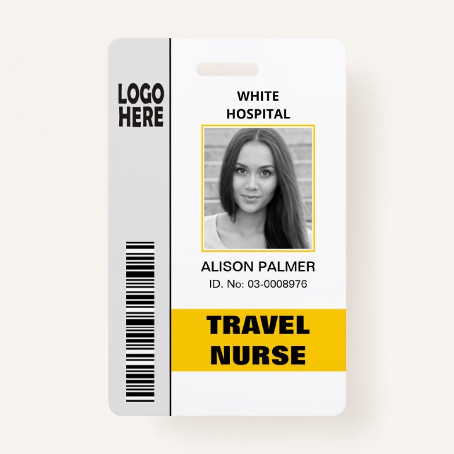 Travel nurse logo photo ID template yellow ID Badge (Front)