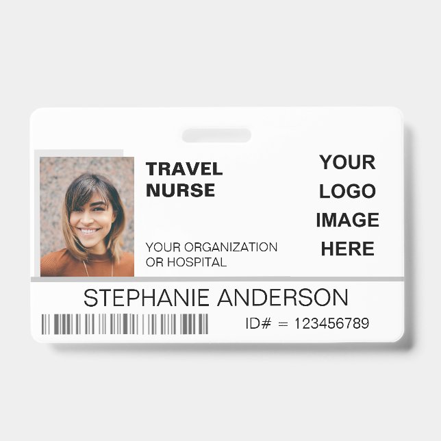 Travel Nurse Photo ID Name Hospital Logo Medical Badge (Front)