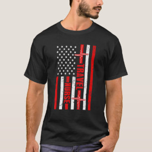 Travel Nurse Usa American Flag Heartbeat Stethosco T-Shirt