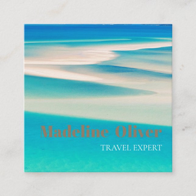 Travel Ocean Beach Sea Aqua Blue QR Business Square Business Card (Front)