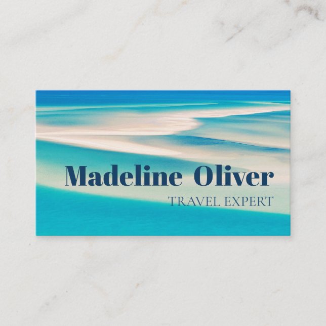 Travel Ocean Beach Sea Aqua Blue Stylish Business Card (Front)