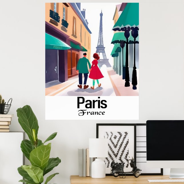 Travel Paris France Cartoon Wall Poster (Home Office)
