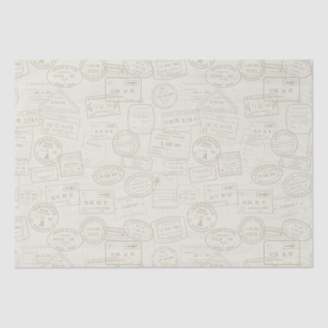 Travel Passport Stamp Beige Pattern Tissue Paper (Front)