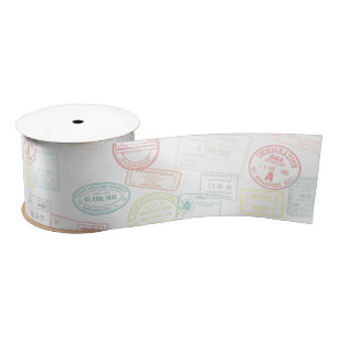 Travel Passport Stamp Pastel Pattern Satin Ribbon