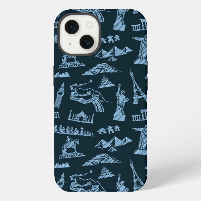 Travel Pattern In Blues Pattern iPhone Case (Back)