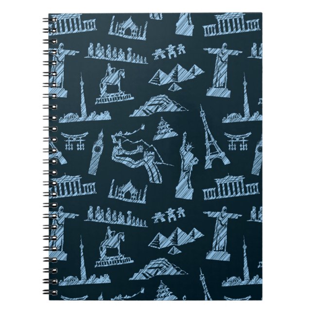 Travel Pattern In Blues Pattern Notebook (Front)