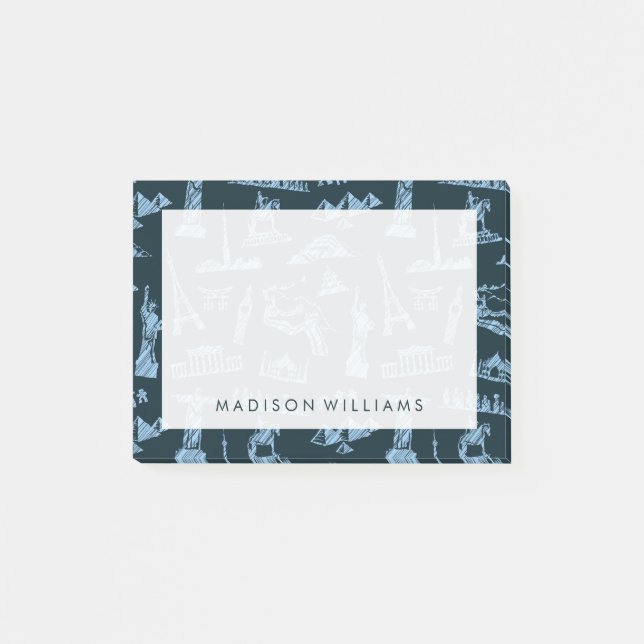 Travel Pattern In Blues Pattern Post-it Notes (Front)