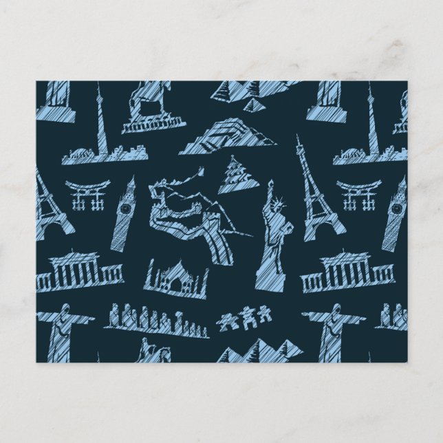Travel Pattern In Blues Pattern Postcard (Front)