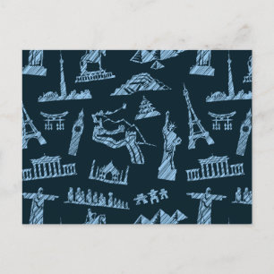 Travel Pattern In Blues Pattern Postcard