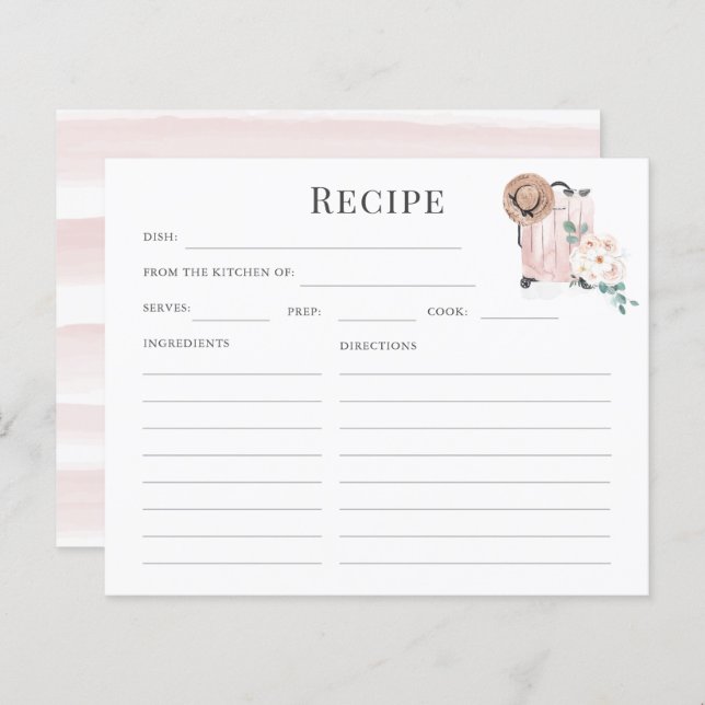 Travel Pink Suitcase Bridal Shower Recipe Cards (Front/Back)