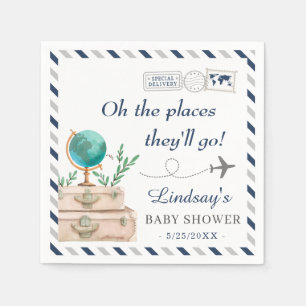 Travel Places They'll Go Twin Boys Baby Shower Napkin