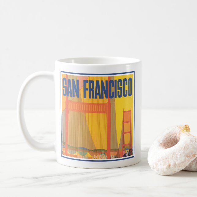 Travel Poster For Flying Twa To San Francisco Coffee Mug (With Donut)