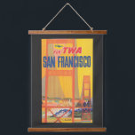Travel Poster For Flying Twa To San Francisco Hanging Tapestry<br><div class="desc">Vintage travel poster for flying TWA to San Francisco,  shows a stylised Golden Gate Bridge,  circa 1957.</div>