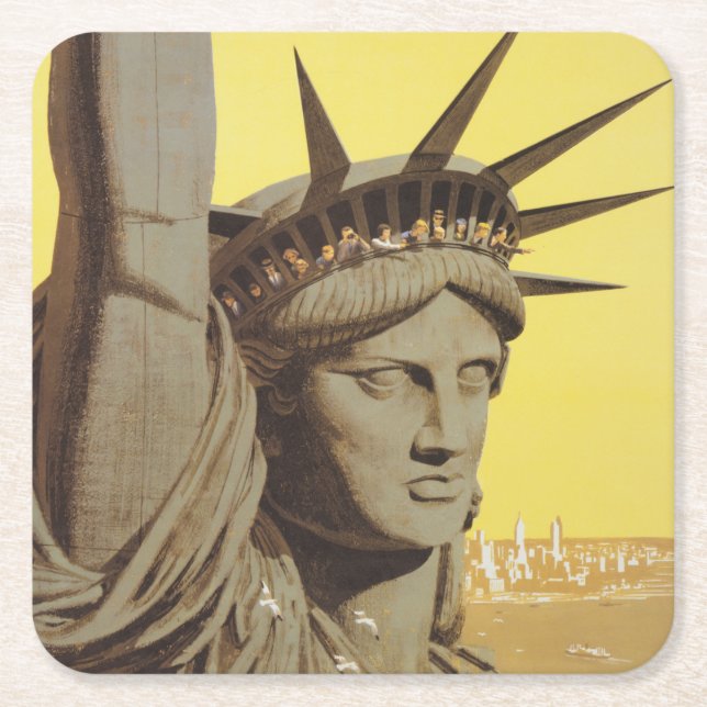 Travel Poster For New York, United Air Lines Square Paper Coaster (Front)