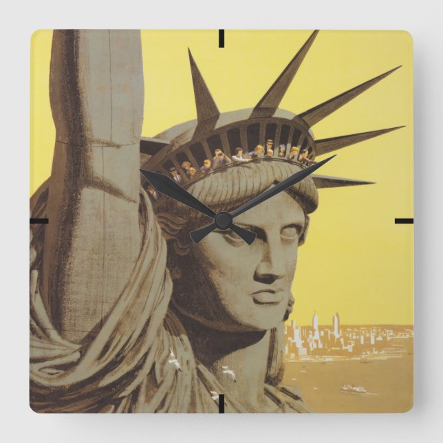 Travel Poster For New York, United Air Lines Square Wall Clock (Front)