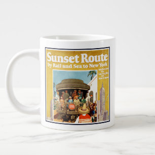 Travel Poster For The Sunset Route By Rail And Sea Large Coffee Mug