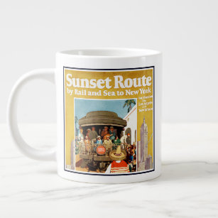 Travel Poster For The Sunset Route By Rail And Sea Large Coffee Mug