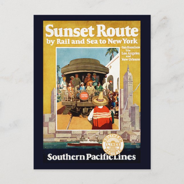 Travel Poster For The Sunset Route By Rail And Sea Postcard (Front)