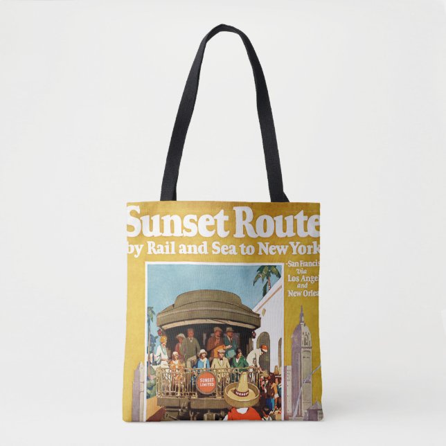 Travel Poster For The Sunset Route By Rail And Sea Tote Bag (Front)