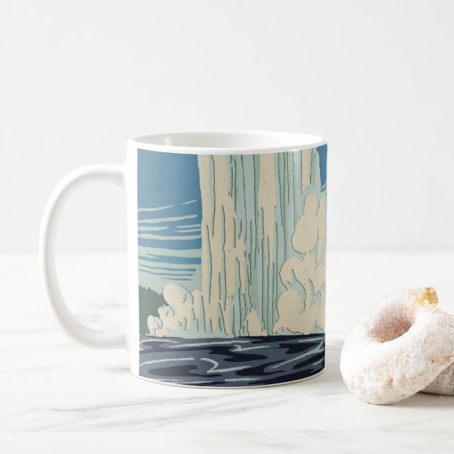 Travel Poster For Yellowstone National Park Coffee Mug (With Donut)