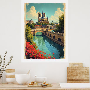 Travel poster Notre Dame, France,