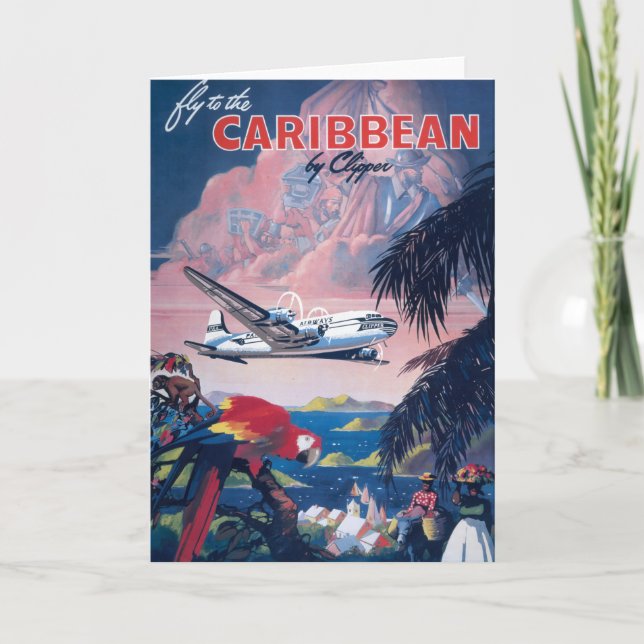 Travel Poster Of Seaplane Flying Over Caribbean Card (Front)