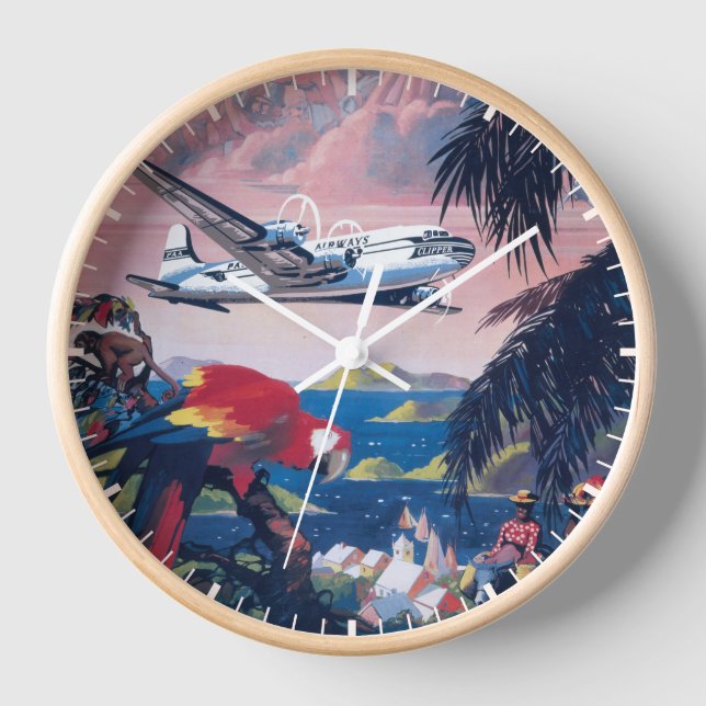 Travel Poster Of Seaplane Flying Over Caribbean Clock (Front)