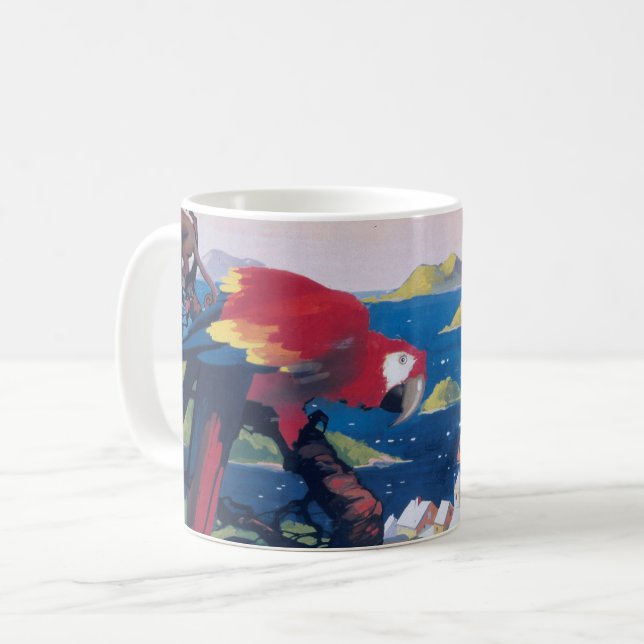 Travel Poster Of Seaplane Flying Over Caribbean Coffee Mug (Front Left)