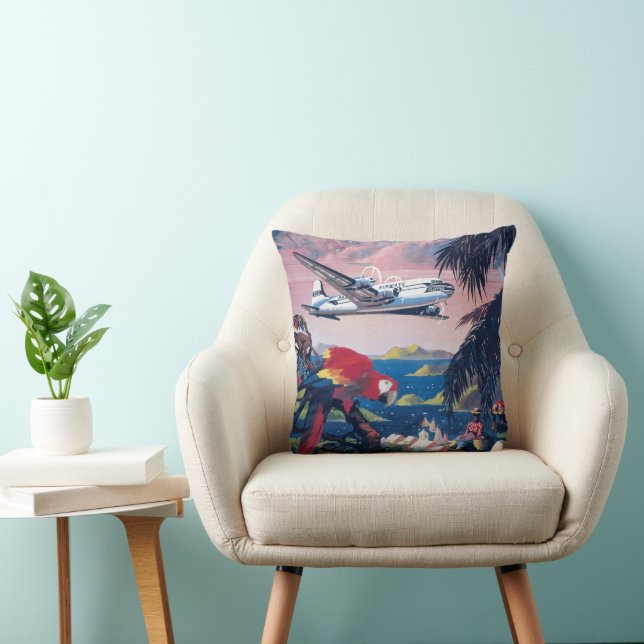 Travel Poster Of Seaplane Flying Over Caribbean Cushion (Chair)