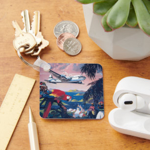 Travel Poster Of Seaplane Flying Over Caribbean Key Ring