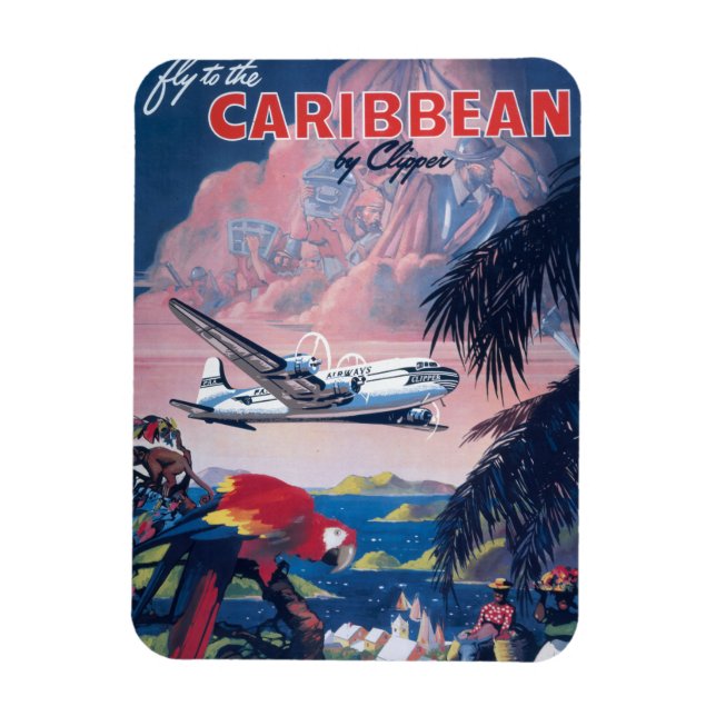 Travel Poster Of Seaplane Flying Over Caribbean Magnet (Vertical)