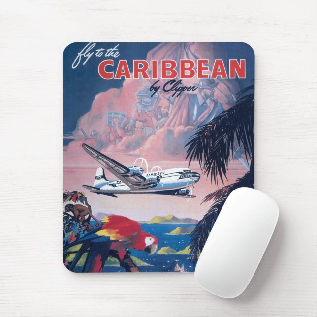 Travel Poster Of Seaplane Flying Over Caribbean Mouse Pad (With Mouse)