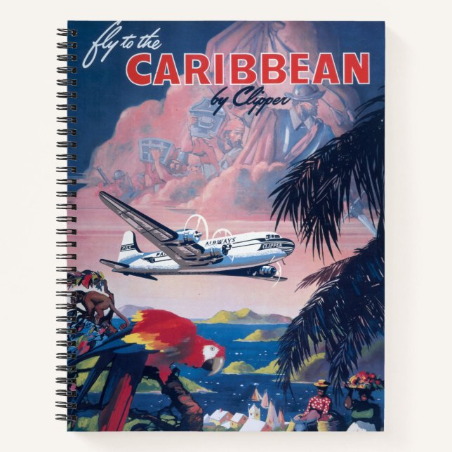 Travel Poster Of Seaplane Flying Over Caribbean Notebook (Front)