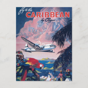 Travel Poster Of Seaplane Flying Over Caribbean Postcard