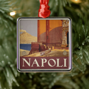 Travel Poster Of Vesuvius And The Bay Of Naples Metal Ornament