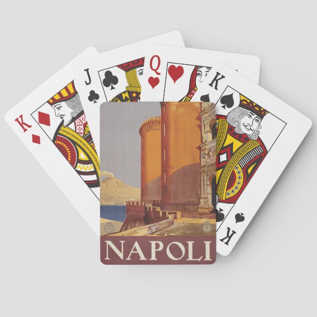 Travel Poster Of Vesuvius And The Bay Of Naples Playing Cards (Back)