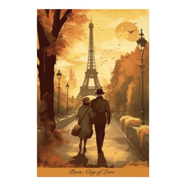 Travel Poster, Romance in Paris customisable Photo Print (Front)