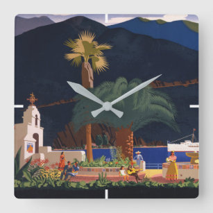 Travel Poster - Santa Catalina Island, California Square Wall Clock
